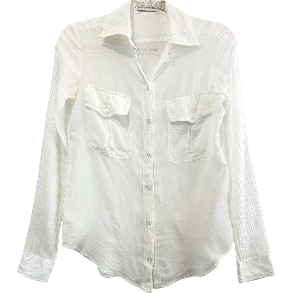 Stella McCartney Sheer White Silk Cotton Button Down‎ Blouse EU 38 / US 6